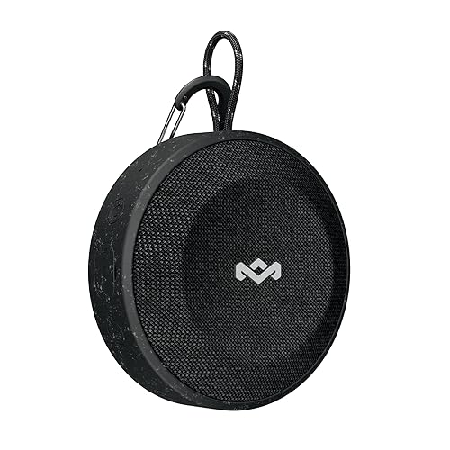 House of Marley, No Bounds Outdoor Speaker 10-Hour Battery, Water & Dust-Proof, IP67, Buoyant, Carabiner, Quick Charge, Charging Cable, Aux-in, Wireless Dual Speaker Pairing, Speaker Phone Black Signature black