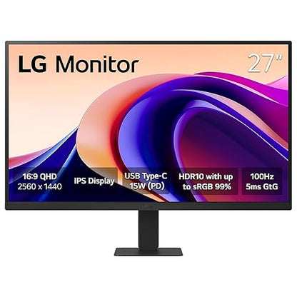 LG 27U631A-B 27-Inch QHD (2560x1440) IPS Monitor, 100Hz Refresh Rate, 5ms (GtG) Response Time, sRGB 99%, HDR10, USB-C, HDMI, Tilt Adjustable, Black