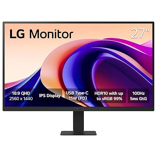 LG 27U631A-B 27-Inch QHD (2560x1440) IPS Monitor, 100Hz Refresh Rate, 5ms (GtG) Response Time, sRGB 99%, HDR10, USB-C, HDMI, Tilt Adjustable, Black