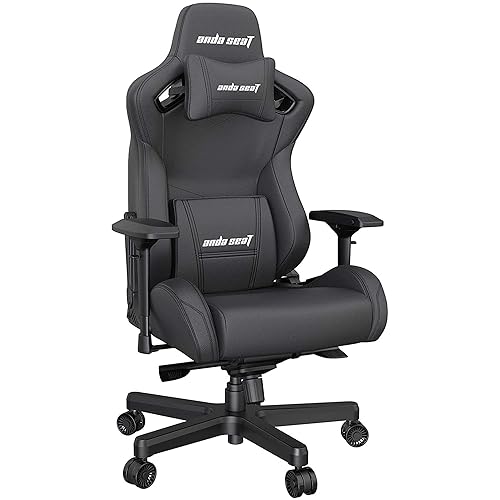 Anda Seat Kaiser 2 Black Leather Gaming Chair - XL Premium Ergonomic Gamer Chair for Adults, Plus Size Video Game Chairs, Memory Foam Neck Pillow & Lumbar Back Support - Office Computer Desk Chair Black/White
