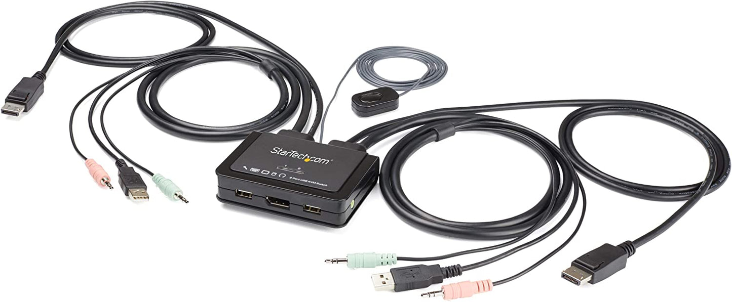 StarTech.com 2 Port DisplayPort KVM Switch - 4K 60Hz - Compact Dual Port UHD DP 1.2 USB Desktop KVM Switch with 4ft Cables &amp; Audio - Bus Powered &amp; Remote Switching - MacBook ThinkPad (SV211DPUA4K)