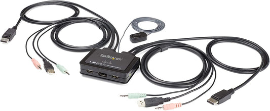 StarTech.com 2 Port DisplayPort KVM Switch - 4K 60Hz - Compact Dual Port UHD DP 1.2 USB Desktop KVM Switch with 4ft Cables &amp; Audio - Bus Powered &amp; Remote Switching - MacBook ThinkPad (SV211DPUA4K)