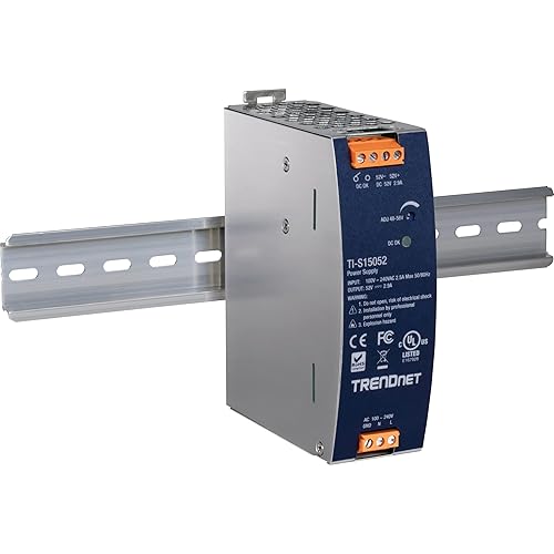 TRENDnet 150W, 52V DC, 2.89A AC to DC DIN-Rail Industrial Power Supply, Built-in Power Factor Controller Function, Extreme Operating Temperature Range -25° – 70° C (-13° – 158° F), Silver, TI-S15052