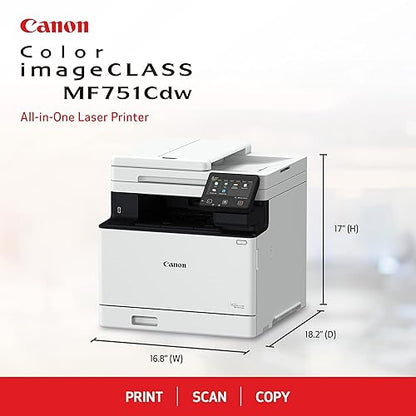 Canon imageCLASS MF751Cdw Wireless Laser Multifunction Printer - Color - White - Copier/Printer/Scanner - 35 ppm Mono/35 ppm Color Print - 1200 x 1200 dpi Print - Automatic Duplex Print - Color Flatbed Scanner