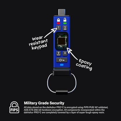 iStorage datAshur Pro+C 256GB | Secure USB Type-C Memory Stick | FIPS 140-3 Level 3 Pending | PIN Protected | Type C-A Adapter Included.