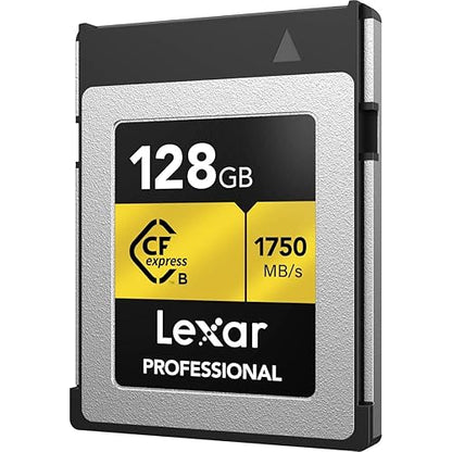 Lexar 128GB Professional CFexpress Type B Memory Card Gold Series, Up to 1750MB/s Read, Raw 8K Video Recording, Supports PCIe 3.0 and NVMe (LCXEXPR128G-RNENG)