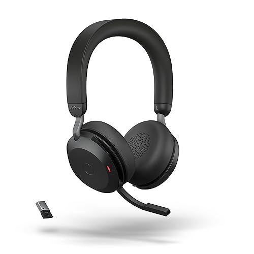 Jabra Evolve2 75 Wireless PC Headset with 8-Microphone Technology - Dual Foam Stereo Headphones with adjustable Advanced Active Noise Cancellation, USB-A Bluetooth Adapter and UC Compatibility - Black Headset (USB-A) UC Compatible
