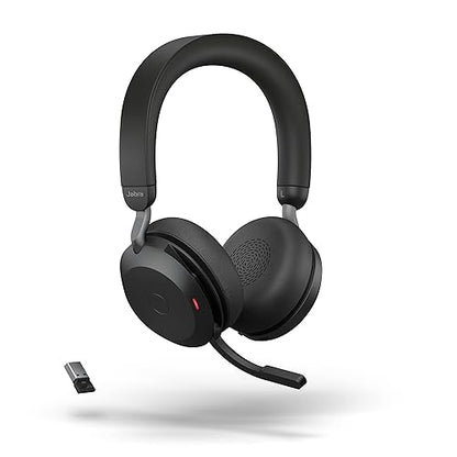 Jabra Evolve2 75 Wireless PC Headset with 8-Microphone Technology - Dual Foam Stereo Headphones with adjustable Advanced Active Noise Cancellation, USB-A Bluetooth Adapter and UC Compatibility - Black Headset (USB-A) UC Compatible