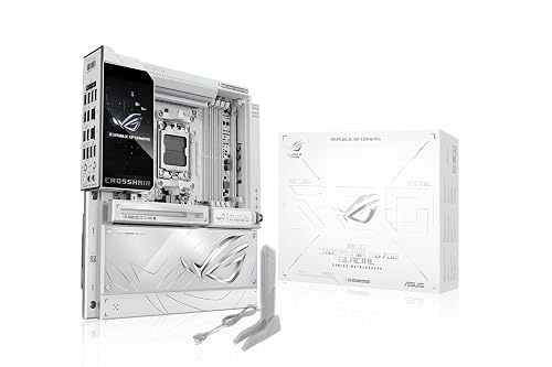 ASUS ROG Crosshair X870E Glacial AM5 E-ATX Motherboard, DDR5, DIMM Fit, WiFi 7, PCIe 5.0, 7X M.2, 2X 10Gb LAN, 5” LCD, AIO Q-Connector, AI Cache Boost, 3-Year Warranty Glacial E-ATX