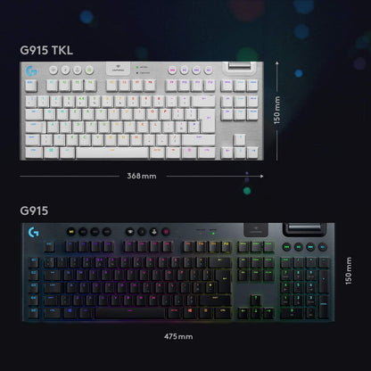 Logitech G915 TKL White Tactile Tenkeyless LIGHTSPEED Wireless RGB Mechanical Gaming Keyboard, Low Profile Switch Options, LIGHTSYNC RGB, Advanced Wireless and Bluetooth Support TKL G915 TKL Tactile White Wireless