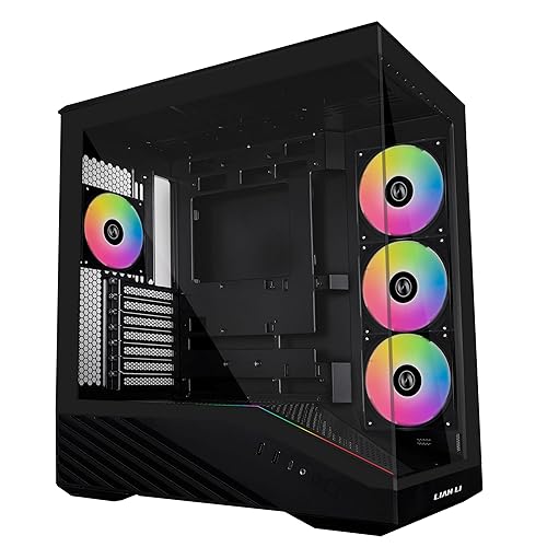 Lian Li V100 ATX Mid-Tower PC Case, 4 x 120mm ARGB PWM Fans Pre-Installed, LED RGB Strip, Display Platform with Tempered Glass, Support 415mm GPUs, 360mm Radiator, Optimized Airflow - Black (V100RX)