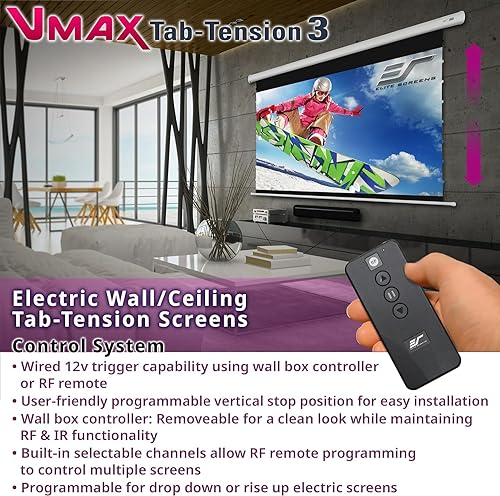 Elite Screens VMAX 3 Tab-Tensioned Series, 110-INCH 16:9, Motorized Projector Screen for Ultra/Standard/Short Projectors Movie Home Theater, VMAXT110XWH3 VMAX TAB TENSION White 110