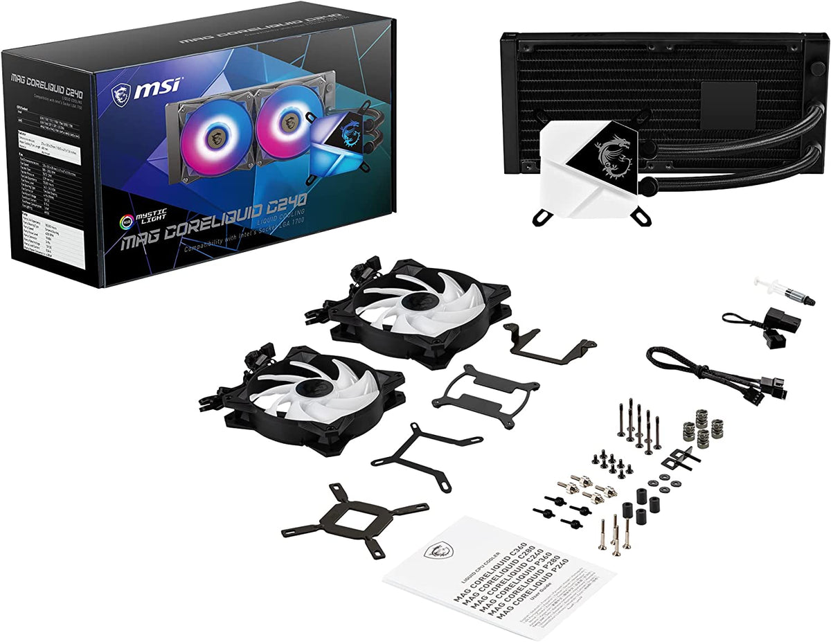 MSI MAG CoreLiquid C240 - AIO ARGB CPU Liquid Cooler - 240mm Radiator - LGA 1700 Ready - Dual 120mm ARGB PWM Fans 240 mm MAG CORELIQUID C240
