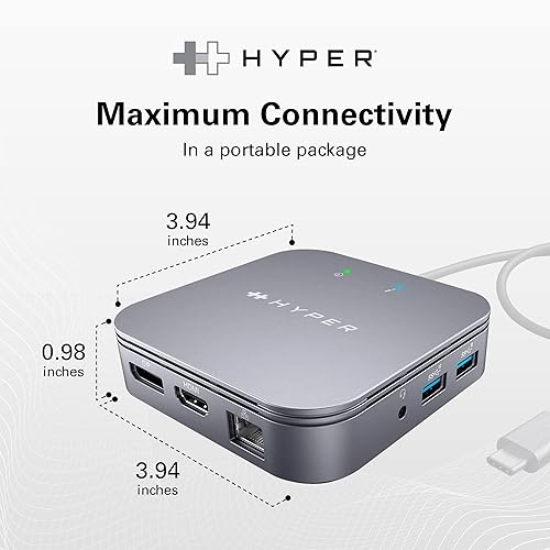 Hyper HyperDrive Thunderbolt 3 Mobile Dock - for Notebook, Monitor - Thunderbolt 3 - 2 Displays Supported - 4K, 8K - 3840 x 2160, 7680 x 4320 - 2 x USB Type-A Ports - USB Type-A - 1 x USB Type-C Ports - USB Type-C - 1 x RJ-45 Ports - Network (RJ-45)