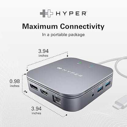 Hyper HyperDrive Thunderbolt 3 Mobile Dock - for Notebook, Monitor - Thunderbolt 3 - 2 Displays Supported - 4K, 8K - 3840 x 2160, 7680 x 4320 - 2 x USB Type-A Ports - USB Type-A - 1 x USB Type-C Ports - USB Type-C - 1 x RJ-45 Ports - Network (RJ-45)