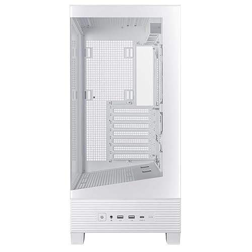ASUS A31 White ATX Mid-Tower Gaming Case, Dual-Sided Tempered Glass, Frameless Design, BTF Hidden Connectors, 360 AIO Support, 8° Angled Base, ARGB Ready, Optimized Airflow, Seamless Cable Management ATX|Dual-sided Tempered Glass A31|BTF|White