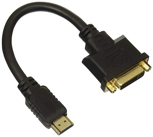 Rocstor Premium 8In HDMI to DVI-D Video Adapter F/M- HDMI Female to DVI Male for Computers, Monitors, Notebook, Video Device - 8" - 1 Retail Pack - 1 X HDMI Female - 1 X DVI-D (24+1) Male - Shielding - black Cable HDMI Female to DVI-D Male Adapter