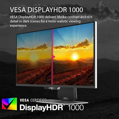 MSI MPG 274URDFW E16M 27-inch 3840 x 2160 (UHD) Gaming Monitor, 160Hz, AMD Adaptive Sync, HDR Ready, HDMI, VGA Port, VESA Mountable, Tilt, 4-Side Slim Bezel, 0.5ms, White