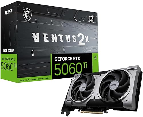 MSI Gaming RTX 5060 Ti 16G Ventus 2X Plus Graphics Card (16GB GDDR7,128-bit, Extreme Performance: 2572 MHz, DisplayPort x3 2.1a, HDMI 2.1b, NVIDIA Blackwell Architecture)