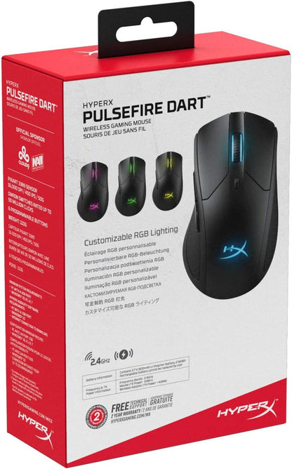 HyperX Pulsefire Dart - Wireless RGB Gaming Mouse, Software-Controlled Customization, 6 Programmable Buttons, Qi-Charging Battery up to 50 hours - PC, PS4, Xbox One Compatible Black Wireless Pulsefire Dart Mouse
