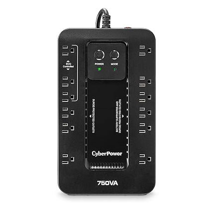CyberPower EC750GTAA Ecologic Battery Backup & Surge Protector UPS System, 750VA/450W, 12 Outlets, ECO Mode, Compact Uninterruptible Power Supply, TAA Certified