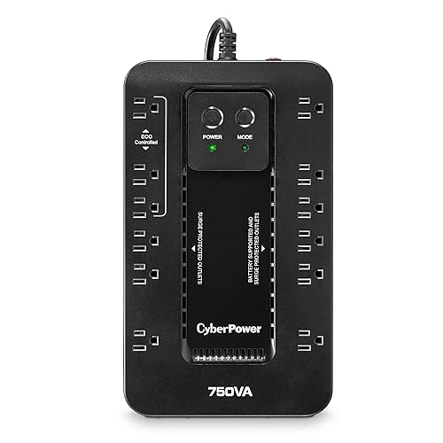 CyberPower EC750GTAA Ecologic Battery Backup & Surge Protector UPS System, 750VA/450W, 12 Outlets, ECO Mode, Compact Uninterruptible Power Supply, TAA Certified