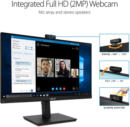 ASUS 27” 1080P Video Conference Monitor (BE279QSK) - Full HD, IPS, Built-in Adjustable 2MP Webcam, Mic Array, Speakers, Eye Care, Wall Mountable, Frameless, HDMI, DisplayPort, VGA, Height Adjustable 27" IPS w/Webcam &amp; DisplayPort