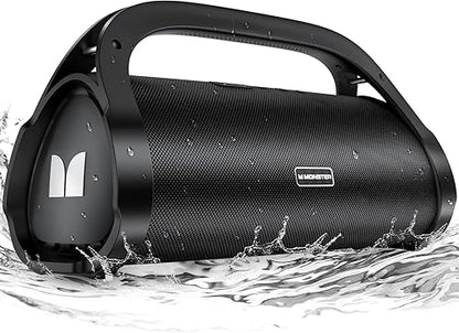 Monster Adventurer Max Boombox Bluetooth Speaker, IPX7 Waterproof Outdoor Speakers with Double Subwoofer, 100W Stereo Sound and Rich Bass, Wireless Speakers for Home, Party, Beach