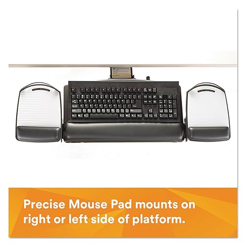 3M Keyboard Tray with Adjustable Keyboard and Mouse Platforms, Turn Knob to Adjust Height and Tilt, Swivels and Stores Under Desk, Gel Wrist Rest and Precise Mouse Pad, 17.75" Track, Black (AKT80LE) Knob Adjust
