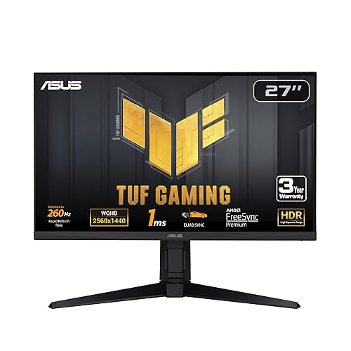 ASUS TUF Gaming 27” 1440P Gaming Monitor (VG27AQML1A) - QHD (2560 x 1440), 260Hz, 1ms, Fast IPS, Extreme Low Motion Blur Sync, G-SYNC compatible, FreeSync Premium, Variable Overdrive, DisplayHDR 40 27" Fast IPS QHD 260Hz G-SYNC Height Adjust Monitor