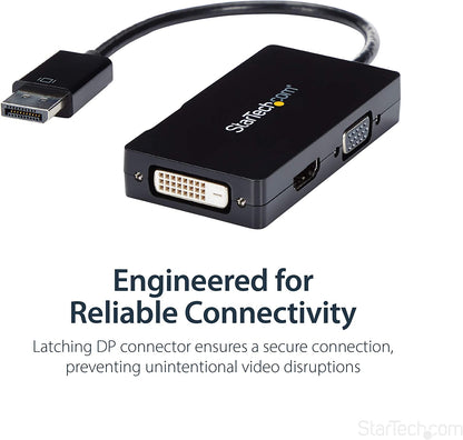 StarTech.com 3 in 1 DisplayPort Multi Video Adapter Converter - 1080p DP Laptop to HDMI VGA or DVI Monitor or Projector Display (DP2VGDVHD),VGA / DVI / HDMI (Black) Black DisplayPort (Input) DisplayPort Adapter