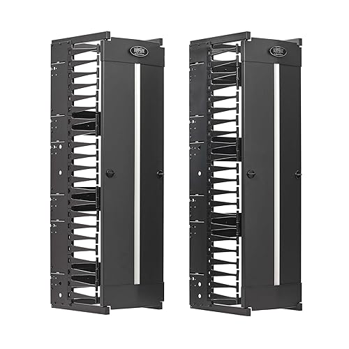 Tripp Lite Vertical Cable Manager, High-Capacity Deep Double Finger Duct, Front-Facing Cover, Two 3.5 feet Tall Sections, 12 inch Wide x 11.4 inch Depth, Black, 5-Year Warranty (SRCABLEVRT12HD)