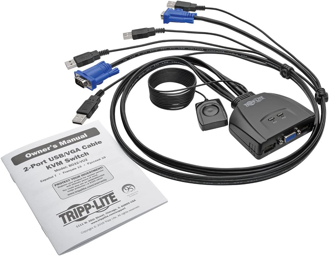 Tripp Lite 2-Port USB VGA Cable KVM Switch with Cables &amp; USB Peripheral Sharing, 2048 x 1536 (B032-VU2) 2-Port USB/VGA
