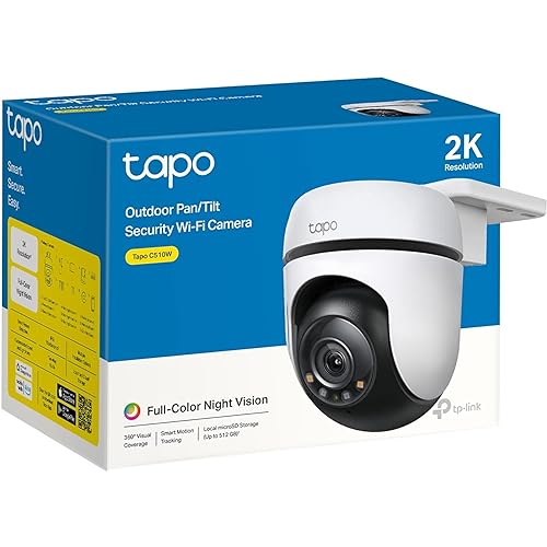 TP-Link Tapo 2K QHD Pan/Tilt Outdoor Wired Security Wi-Fi Camera, 360° Visual Coverage, Full-Color Night Vision Up to 98ft, Smart Motion Tracking, Person Detection,Physical Privacy Mode(Tapo C510W) 2K QHD w/Color Night Vision, Pan/Tilt