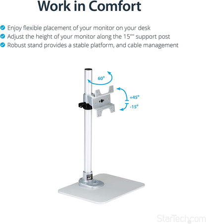 StarTech.com Single Monitor Stand - Adjustable - Supports Monitors 12'' to 34'' - Premium - Single Screen VESA Monitor Mount Stand - Silver (ARMPIVSTND)