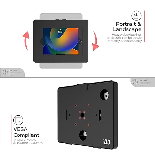 Locking Wall Mount CTA Paragon Locking Wall Mount Premium Enclosure for iPad 7th/8th/9th Gen iPad 10th Gen 10.2 iPad Air 4 Galaxy Tab Lenovo Tab 4 Zebra Tablets & More (PAD-PARAW) Black Wall Mount