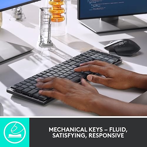 Logitech MX Mechanical Wireless Illuminated Performance Keyboard, Tactile Quiet Switches, Backlit Keys, Bluetooth, USB-C, macOS, Windows, Linux, iOS, Android, Metal Full Size Tactile (quiet typing) Keyboard