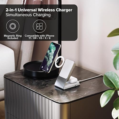 ALOGIC Matrix 2-in-1 Universal Magnetic Charging Dock for iPhone 14 Pro, 14 Plus, 13, 12, Airpods Pro| Wireless Power Bank | Charge on The go | MagSafe | 15W Fast Wireless Charging
