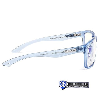 Blue Light Blocking Glasses for Gaming & Computer | Intercept Blue Crystal by GUNNAR | Patented 35% Blue Light Protection, Reduce Digital Eye Strain, Dry Eyes, Headaches & Improving Sleep