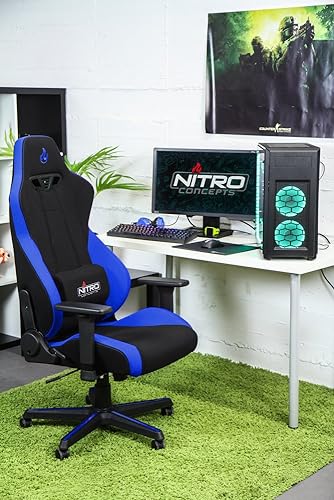 NITRO Concepts S300 Gaming Chair - Office Chair - Ergonomic - Cloth Cover - Up to 135kg Users - 90° to 135° Reclinable - Adjustable Height & Armrests - Galctic Blue
