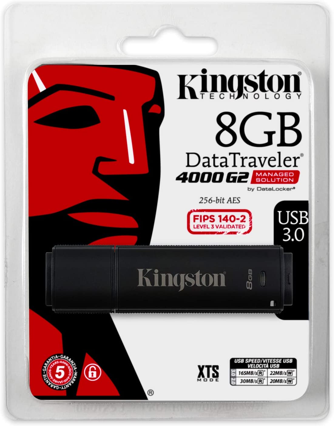 Kingston Digital 8GB USB 3.0 DT4000 G2 256 AES FIPS 140-2 Level 3 Encrypted (DT4000G2DM/8GB)