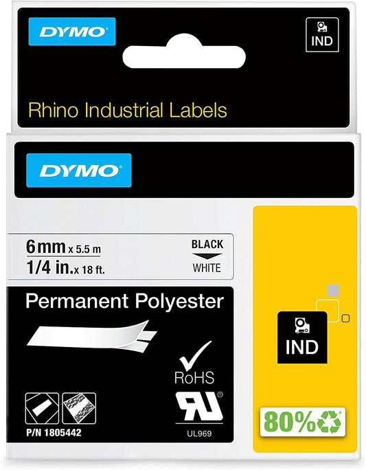 DYMO Rhino Permanent Adhesive Polyester Label Tape, 1/4 Inch 1/4" (6MM)