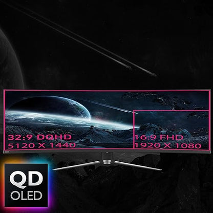 MSI MPG 491CQP QD-OLED, 49 Curved OLED Gaming Monitor, 5120 x 1440 (DQHD), OLED 0.03ms Response time, 144Hz, True Black HDR 400, HDMI, DP Port, USB Type C, Tilt, Height