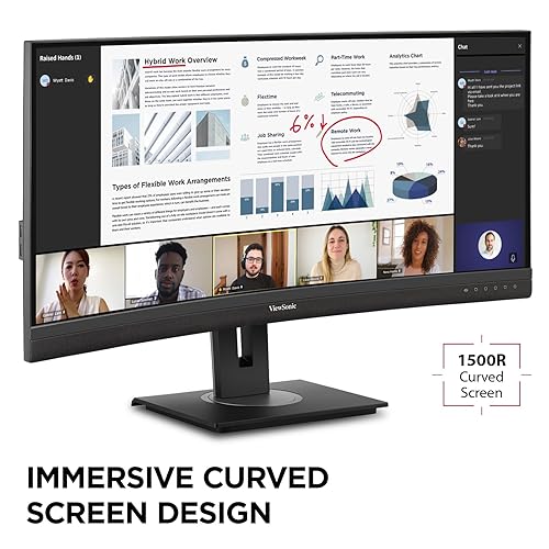 ViewSonic VG3456C 34 Inch 21:9 UltraWide QHD 1440p Curved Monitor with Ergonomics Design, USB C Docking Built-in, Gigabit Ethernet for Home and Office