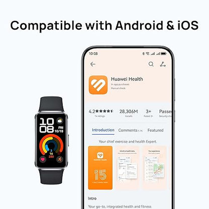 HUAWEI Band 10 Smartwatch with AI-Powered Fitness Monitoring, Pro-Level Sleep Analysis, Emotional Wellbeing Assistant, Streamlined Metallic Design, Compatible with iOS Android, Matte Black Matte Black Band 10