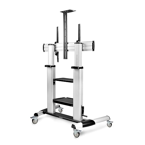 StarTech.com Rolling TV Cart/Stand On Wheels, Up to 100-inch/220lb Flat Screens, Hand Crank Height Adjustable Mobile Trolley Single TV with Hand Crank 60-100"
