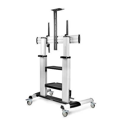 StarTech.com Rolling TV Cart/Stand On Wheels, Up to 100-inch/220lb Flat Screens, Hand Crank Height Adjustable Mobile Trolley Single TV with Hand Crank 60-100"