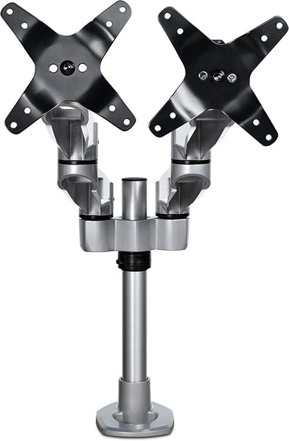 StarTech.com Desk Mount Dual Monitor Arm - Premium Articulating Monitor Arm - up to 27 VESA Mount Displays - Height Adjustable Monitor Mount - Rotate/Tilt/Swivel - Clamp/Grommet - Silver (ARMDUALPS)