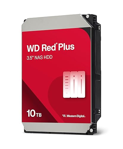 Western Digital 10TB WD Red Plus NAS Internal Hard Drive HDD - 7200 RPM, SATA 6 GB/s, CMR, 512 MB Cache, 3.5" - WD100EFGX