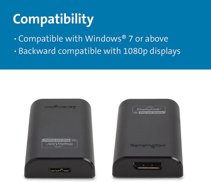 Kensington VU4000D USB 3.0 to DisplayPort 4K Video Adapter (K33989WW)